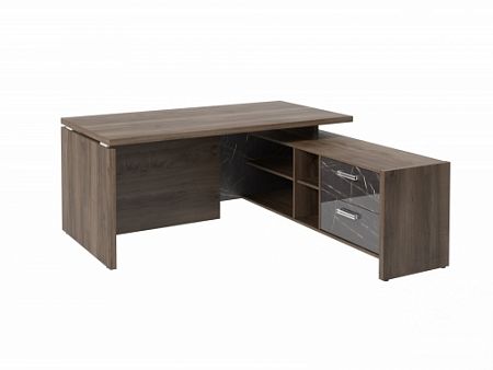 Стол с опорной тумбой FI-117R.GG Орех Пацифик Табак/Камень Пьетра Гриджиа черный